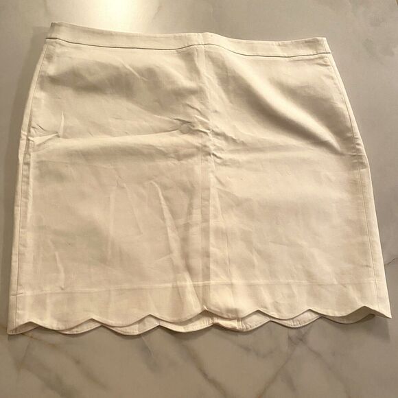 J Crew Skirt Womens 20 White Cream Pencil Zipper Scallop Hem Cotton NEW - Picture 1 of 16